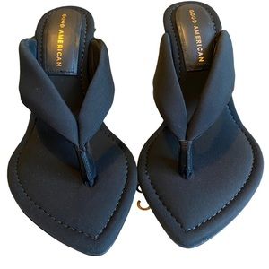 NEW Good American Black slip on pointed toe shoes with transparent wedge heels